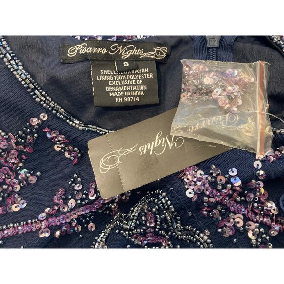 NWT Pisarro Nights Art Deco Beaded Mesh Cocktail Dress Size 8 in Carbon - Picture 5 of 6